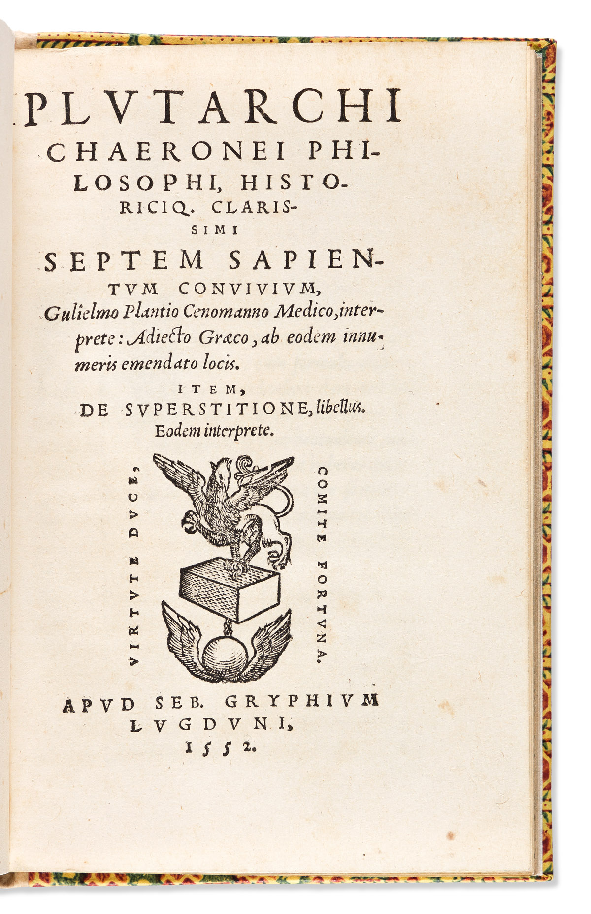 Plutarch (46-119 CE) Septem Sapientum Convivium, Gulielmo Plantio Cenomanno Medico Interprete.